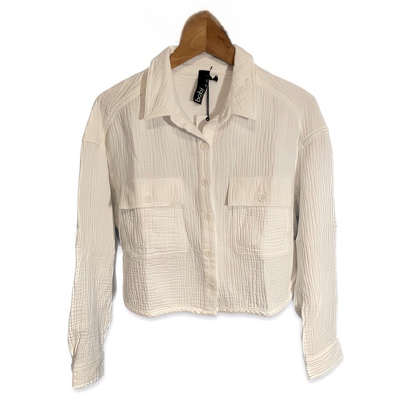 NWT BOBI Button~Up PREP Gauze Crop Shacket Jacket Top Size S - Picture 2 of 5